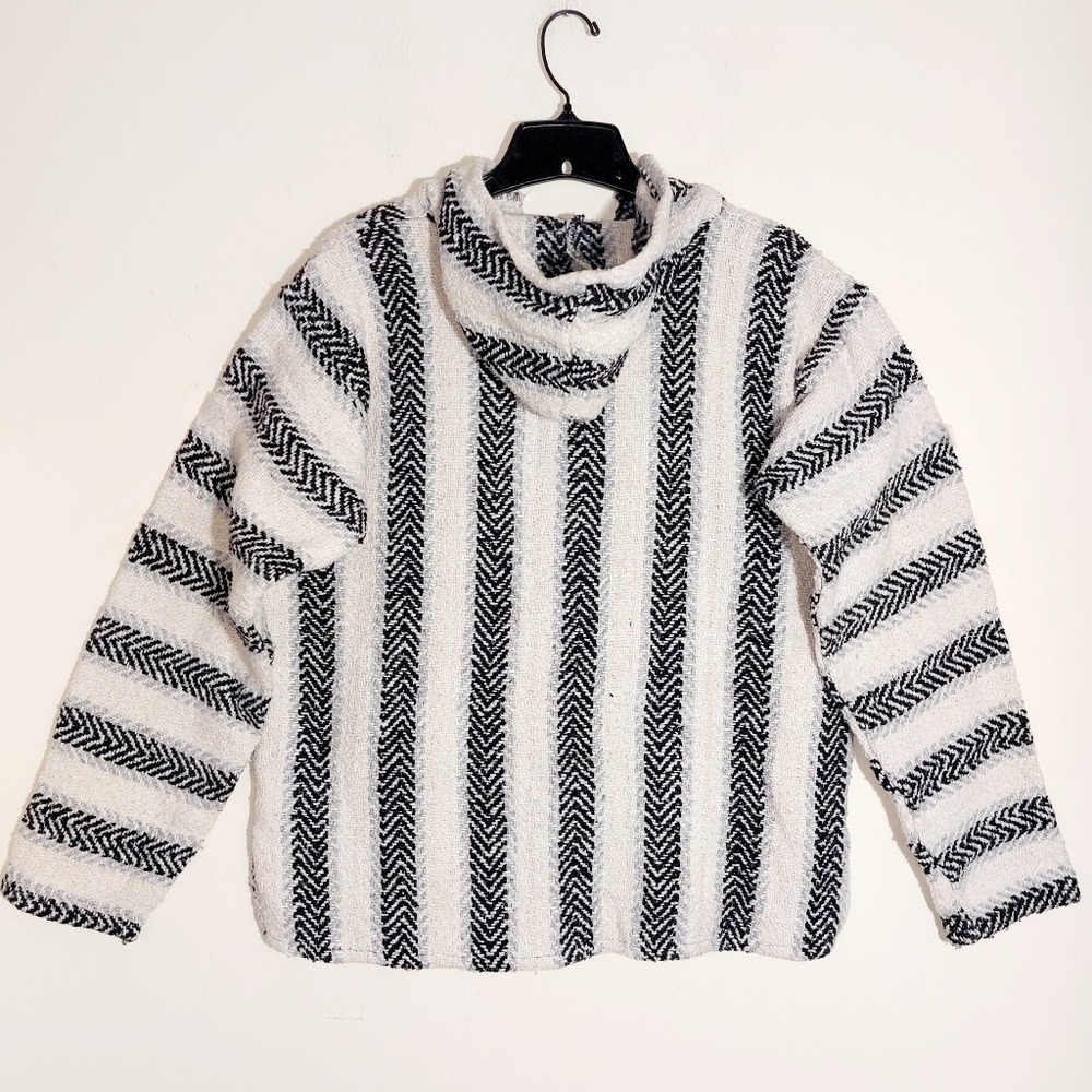 NWT Desing Baja Style Striped Hoodie Sweater Cream Black Festival Size M Poncho - Picture 6 of 12